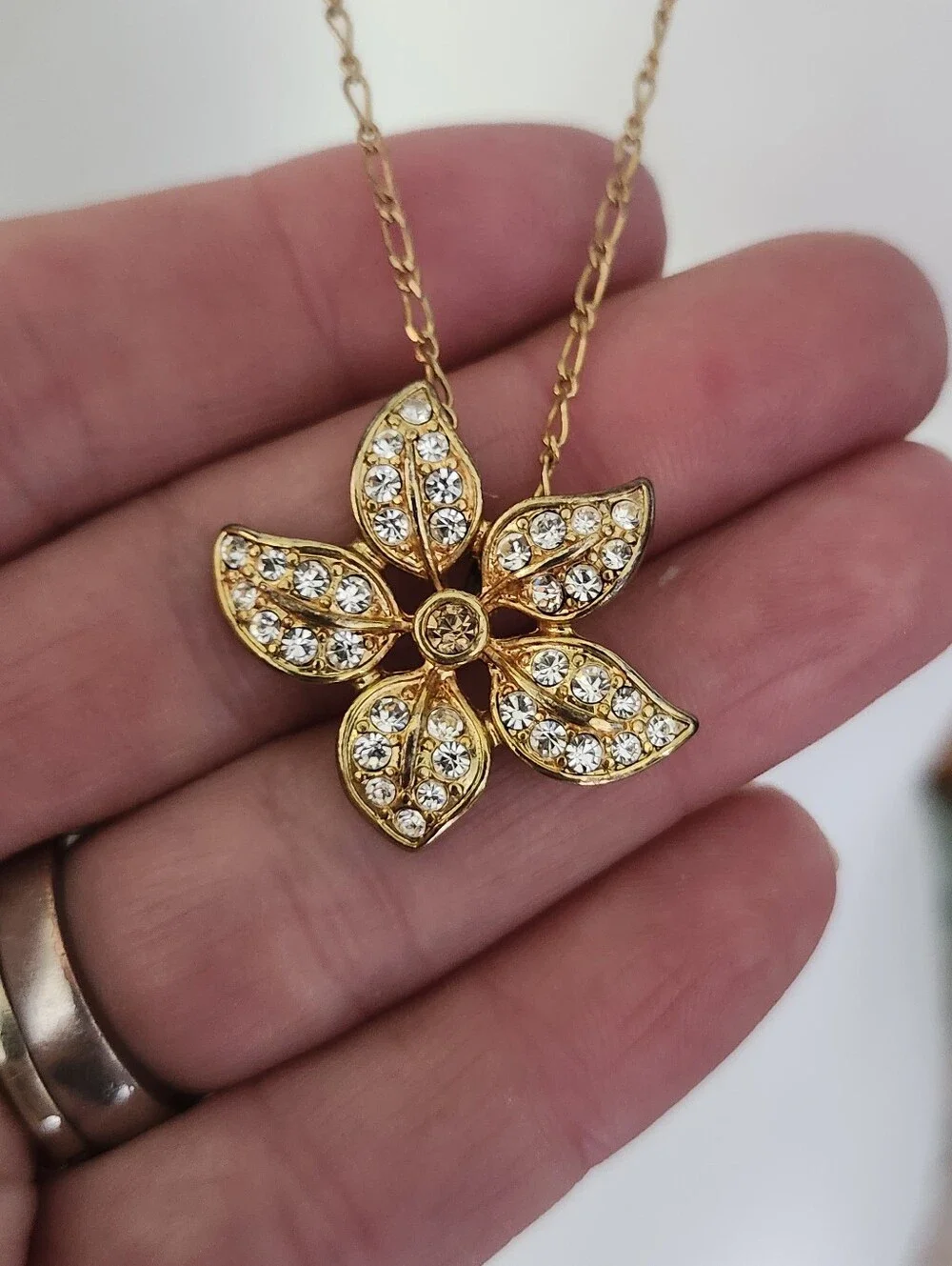 J. Crew Gold Tone Floral Crystal Pendant Necklace
